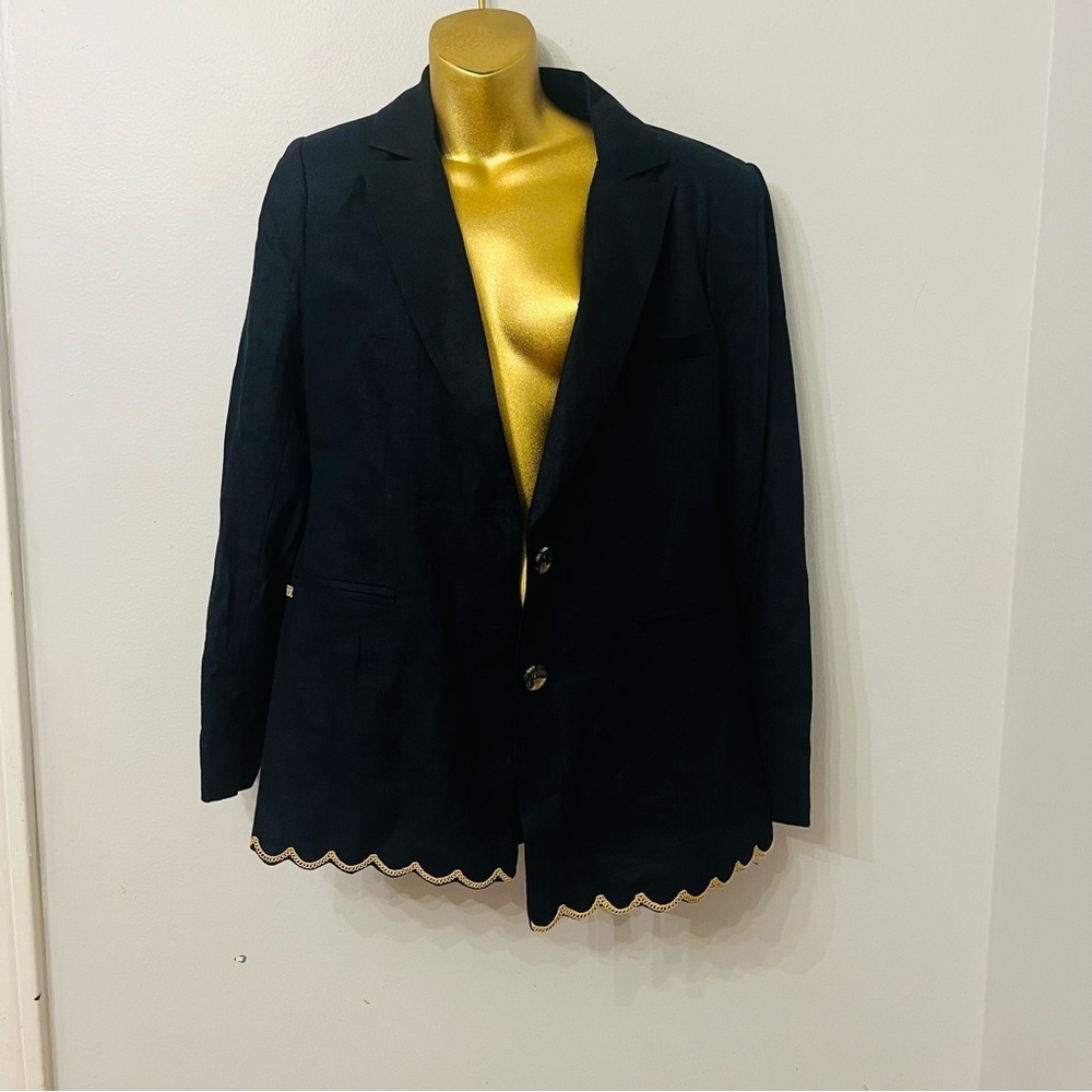 Sam Edelman Black Scallop Hem Blazer | Feminine Tailored Workwear Chic S - Picture 3 of 8
